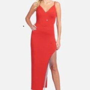 Bebe Fringe Detail High Slit Dress